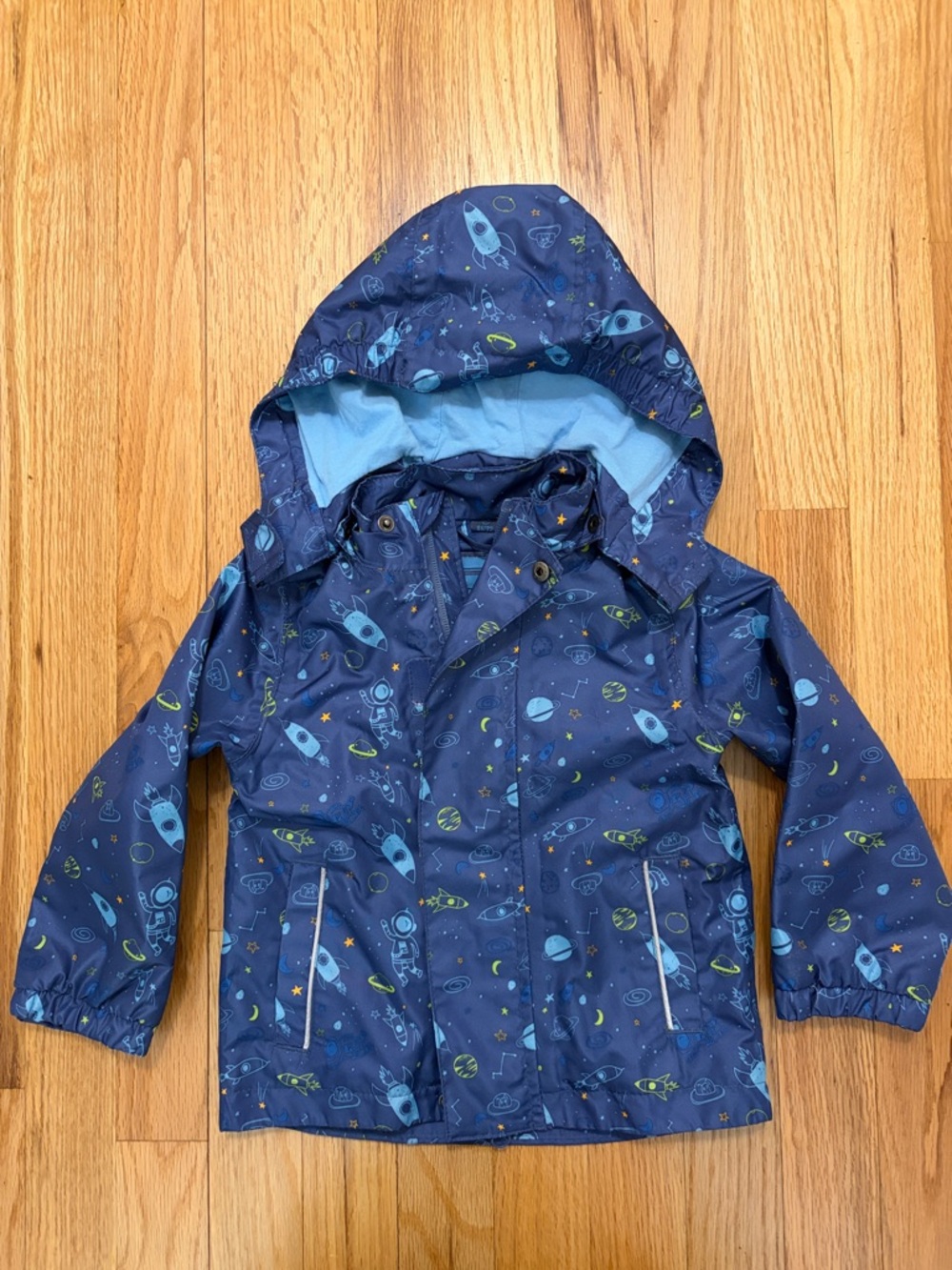 Toddler Navy Space-Print Hooded Rain Jacket